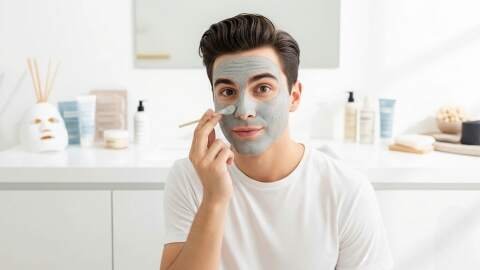 Ilustrasi seorang pria lagi menggunakan masker wajah