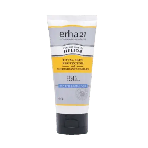 sunscreen terbaik untuk wajah berjerawat dari erha21 perfect shield helios spf 50 pa++