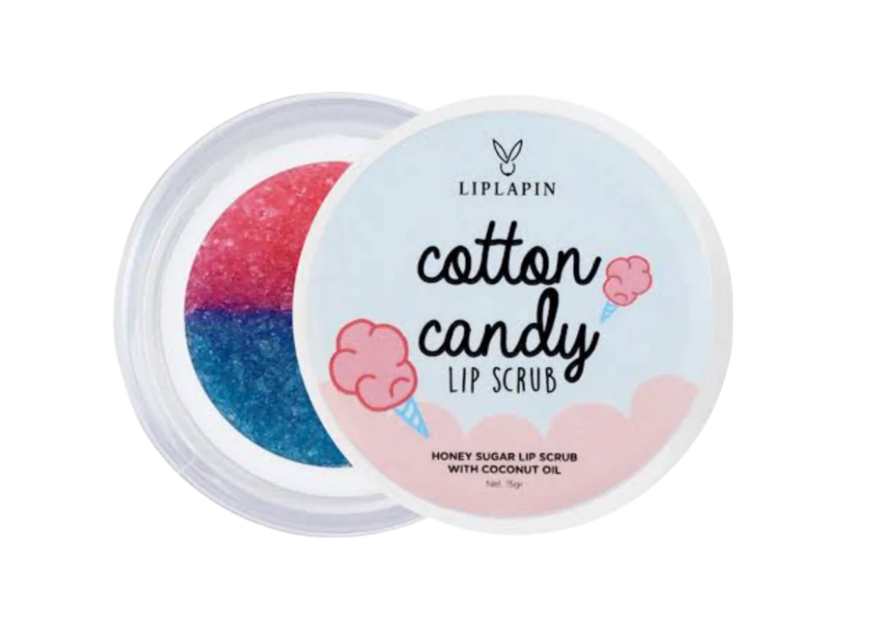 Kemasan jar Liplapin Cotton Candy Lip Scrub dengan warna pink dan biru