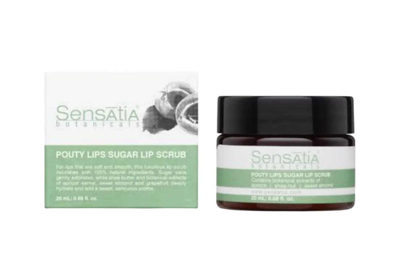 Produk Sensatia Botanicals Pouty Lips Sugar Lip Scrub dengan bahan alami
